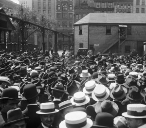 Emma Goldman addressing a crowd at Union Square, New York, May 21, 1916. Image: WikiCommons.